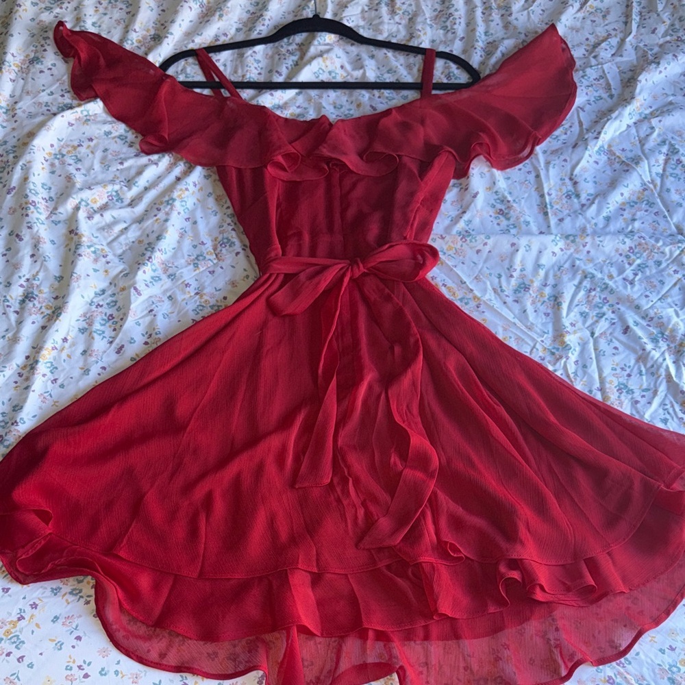 Red SHIFT Ruffle Fit-and-Flare Dress - Picture 3 of 8